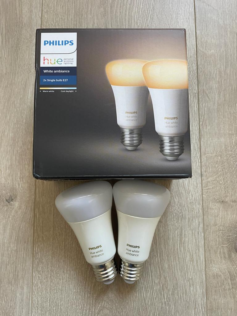 Philips Hue White Ambiance E27 LED Lampen (2 stuks), Led-lamp, 60 watt of meer, Zo goed als nieuw, E27 (groot)