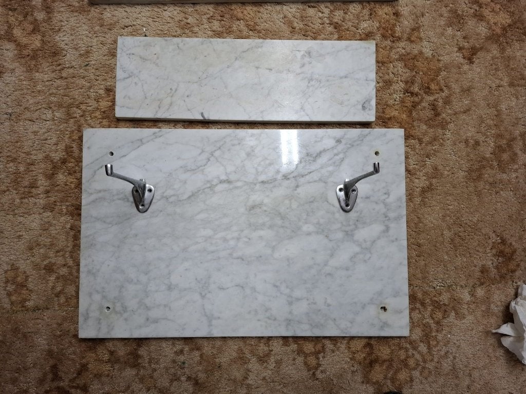 Marmeren spatplaat met planchet, Ophalen of Verzenden, Zo goed als nieuw, Chroom, Wastafel