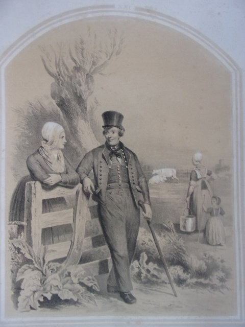 Klederdrachtprent Bing & Braet XXI Utrecht Bunschooten 1857, Dagelijks leven, Ophalen of Verzenden, Blanco verso, Lithografie