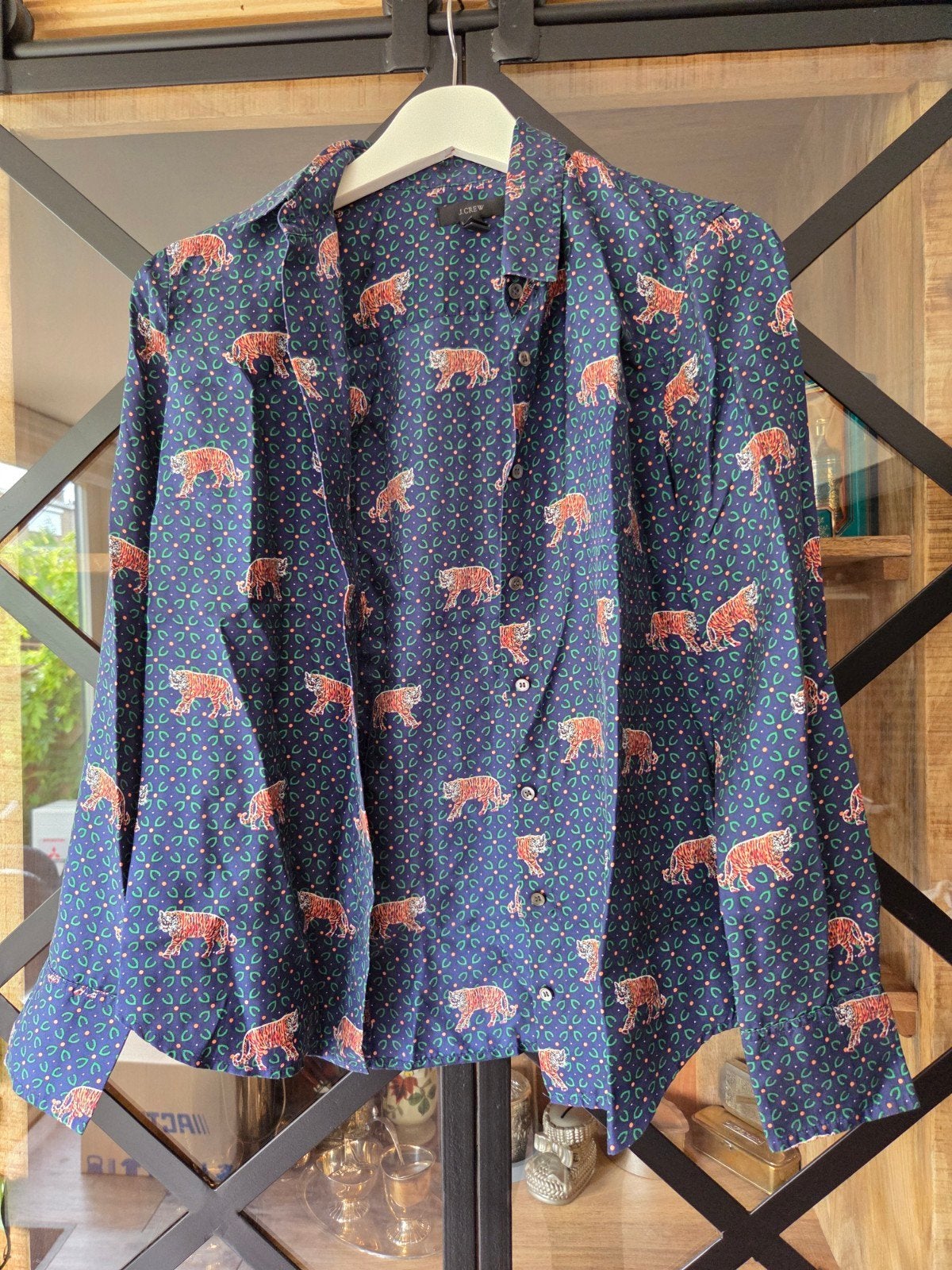 J. Crew Blouse met Tijgerprint, Maat 2 - Nieuw, Blauw, Nieuw, Ophalen of Verzenden, Maat 34 (XS) of kleiner