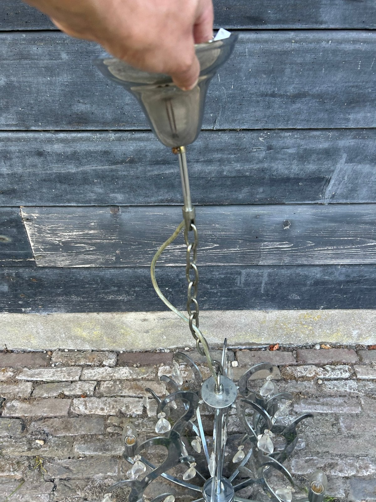 Moderne Chandelier met Kristallen - Gebruikt, Ophalen of Verzenden, Gebruikt, Metaal