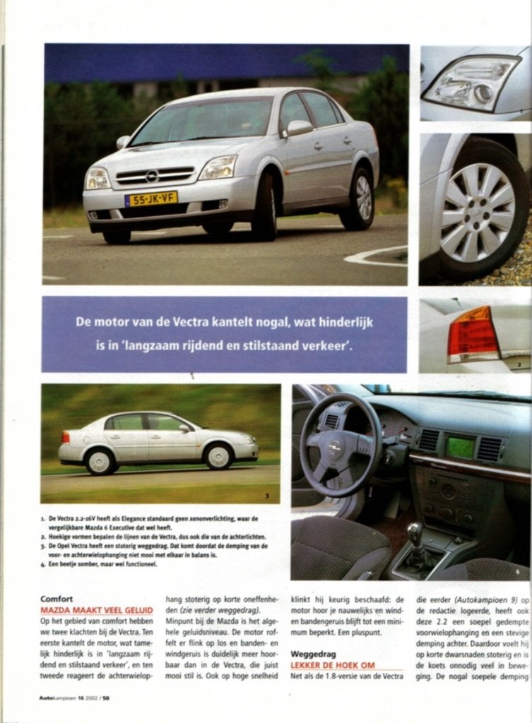Autokampioen dubbeltest Mazda 6 en Opel Vectra 2002, Ophalen of Verzenden, Gelezen, Mazda