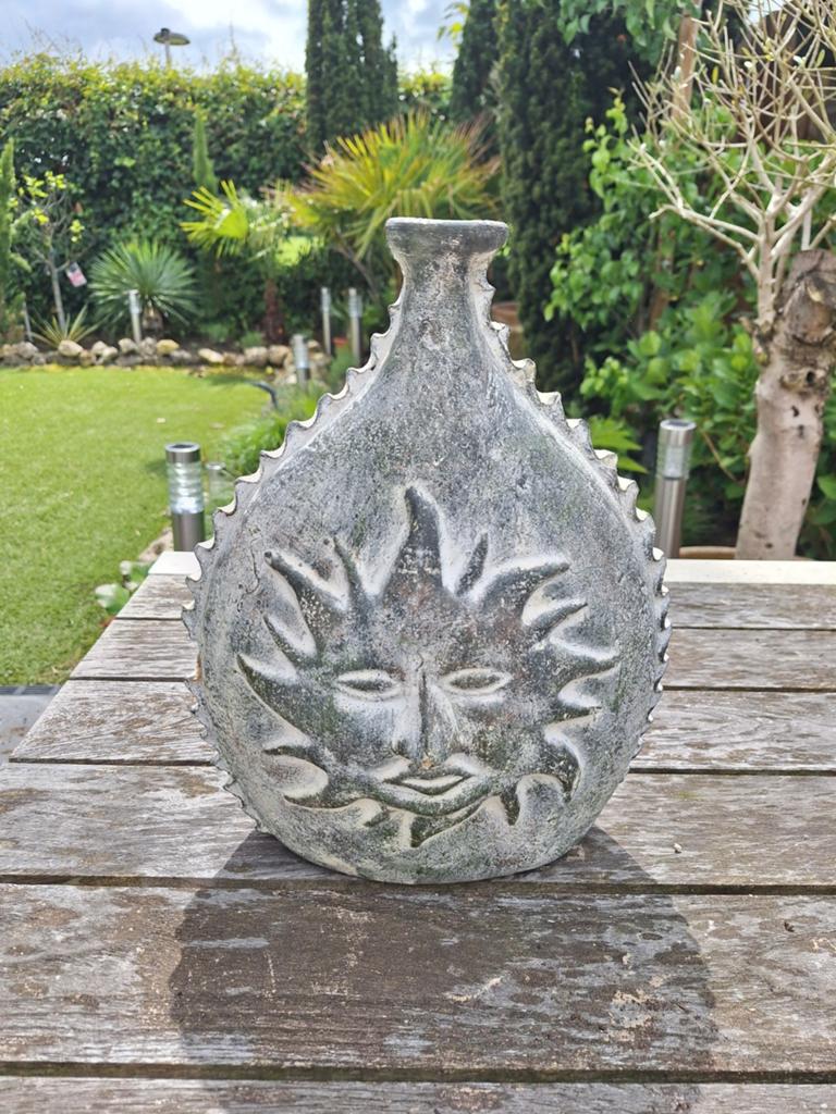 Oude Mexicaanse Aardewerk Vaas Jaren '90 - Zon Gezicht, Ophalen of Verzenden
