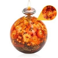 Unieke Handgemaakte Olielamp met Droogbloemen - Oranje