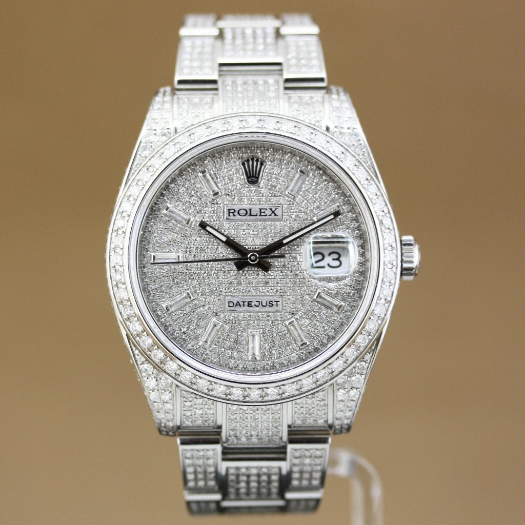 Rolex Datejust 41 126300 Steel Full Iced Out, Staal, Gebruikt, Polshorloge, Ophalen of Verzenden