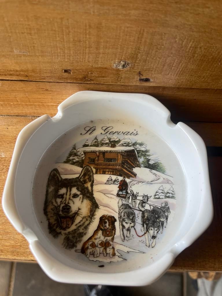 Vintage St. Gervais Asbak met Husky en Sint Bernard Honden, Ophalen of Verzenden