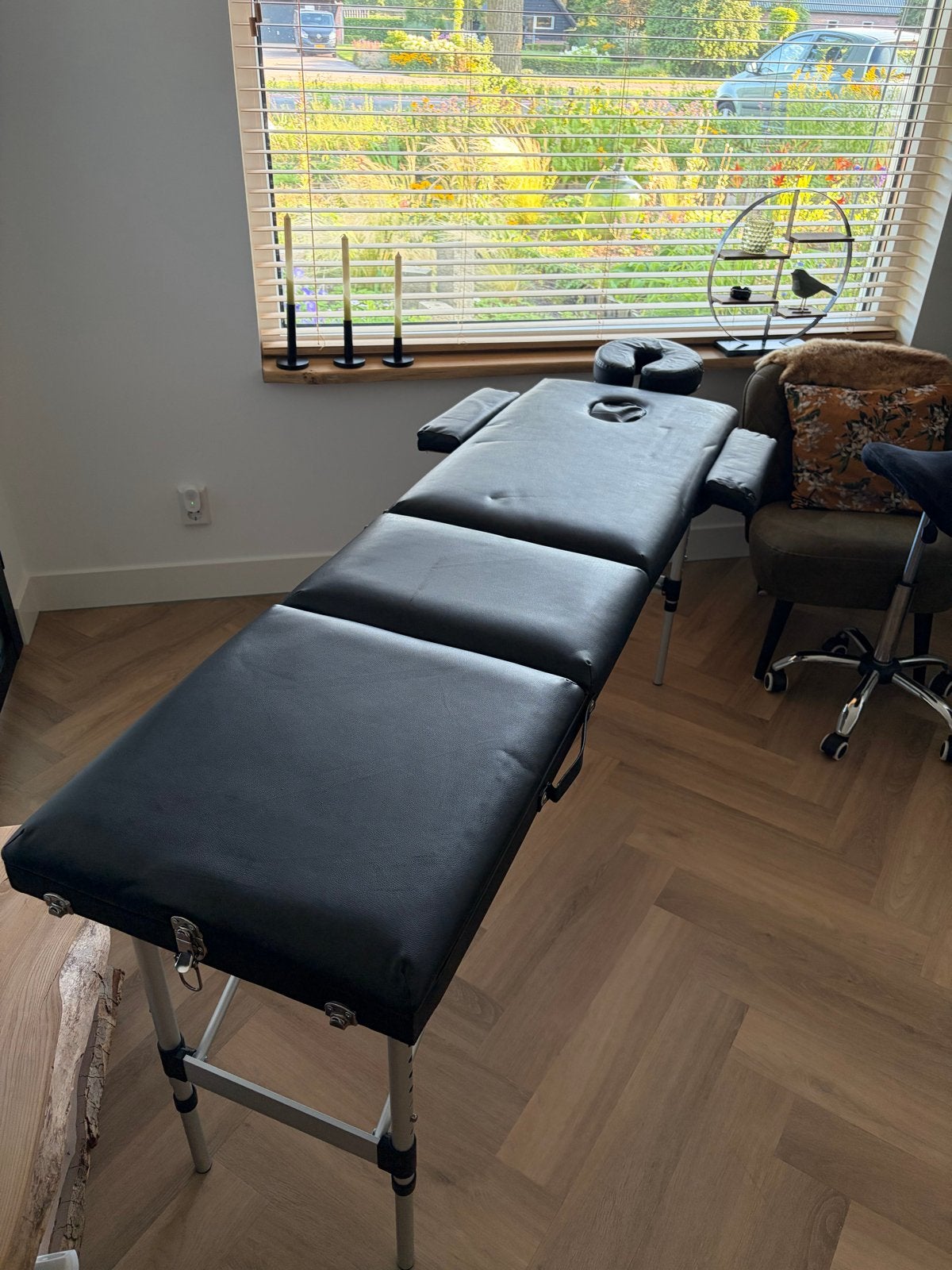 Mobiele masage tafel met krukje, Sport en Fitness, Massageproducten, Ophalen, Zo goed als nieuw, Massagetafel