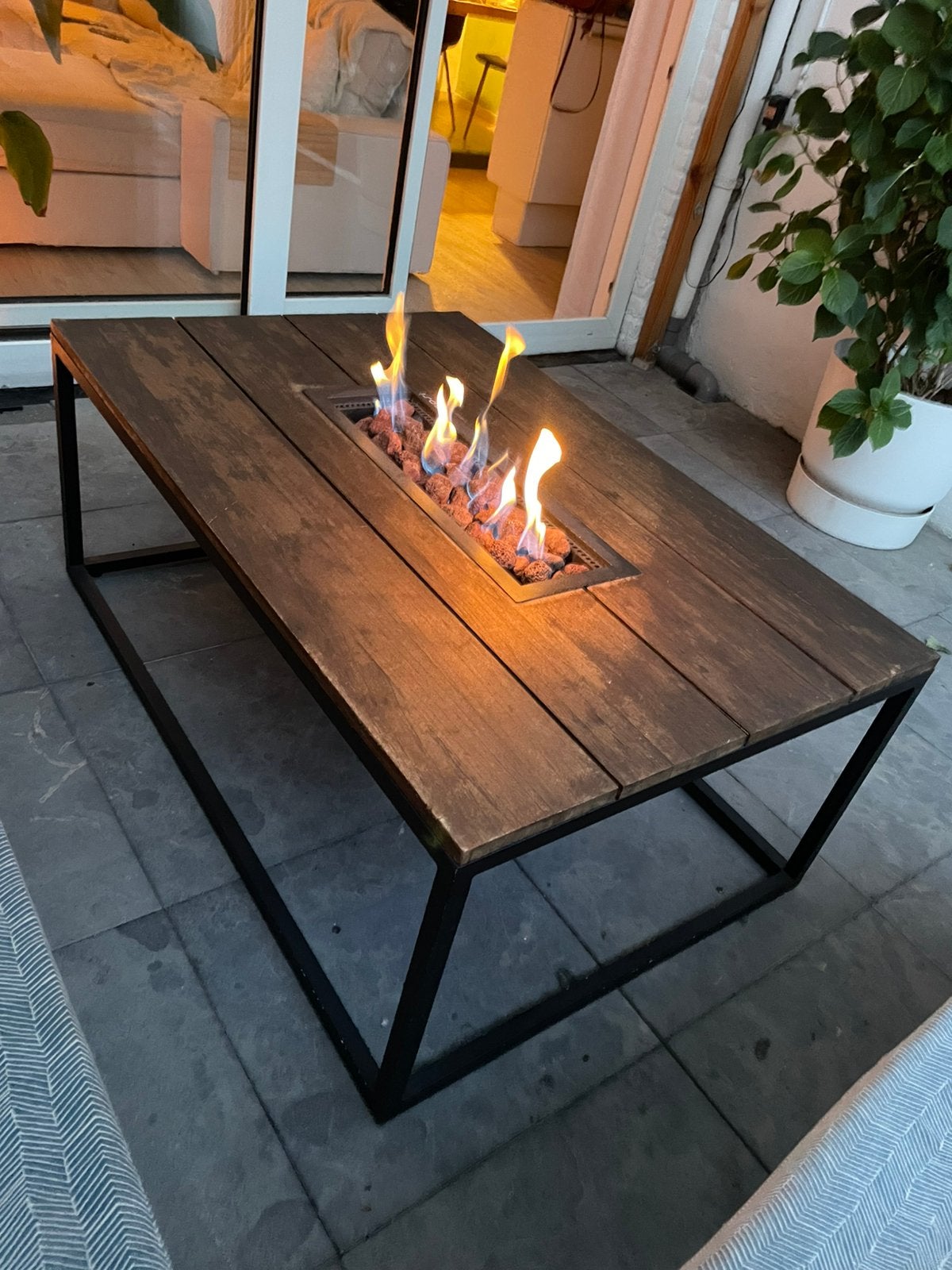 Vuurtafel Cosi inclusief gasfles (120x80x50 cm), Ophalen, Zo goed als nieuw, Rechthoekig, Hout