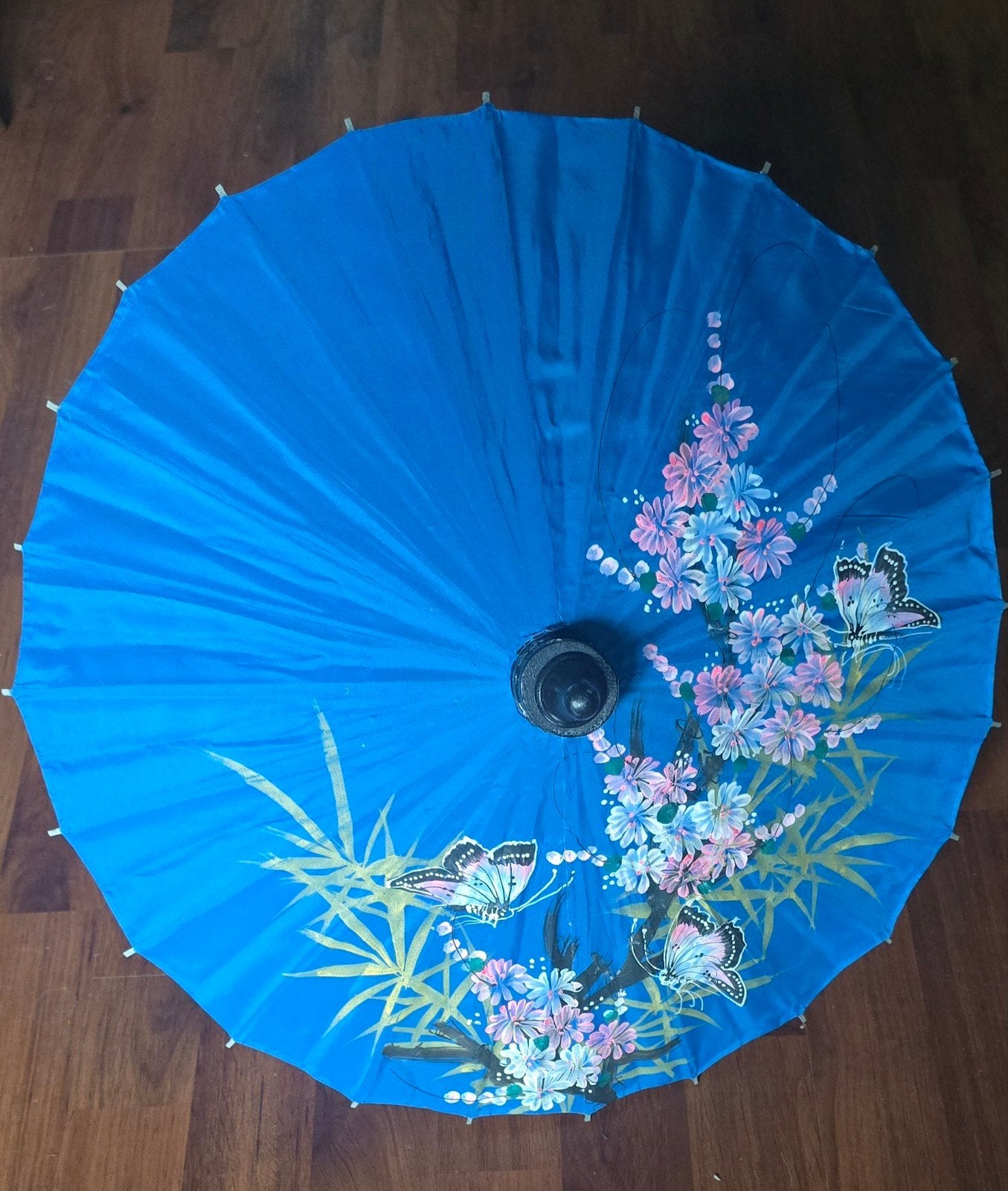 Oude handgeschilderde Franse parasol paraplu vlinder bloemen, Ophalen of Verzenden