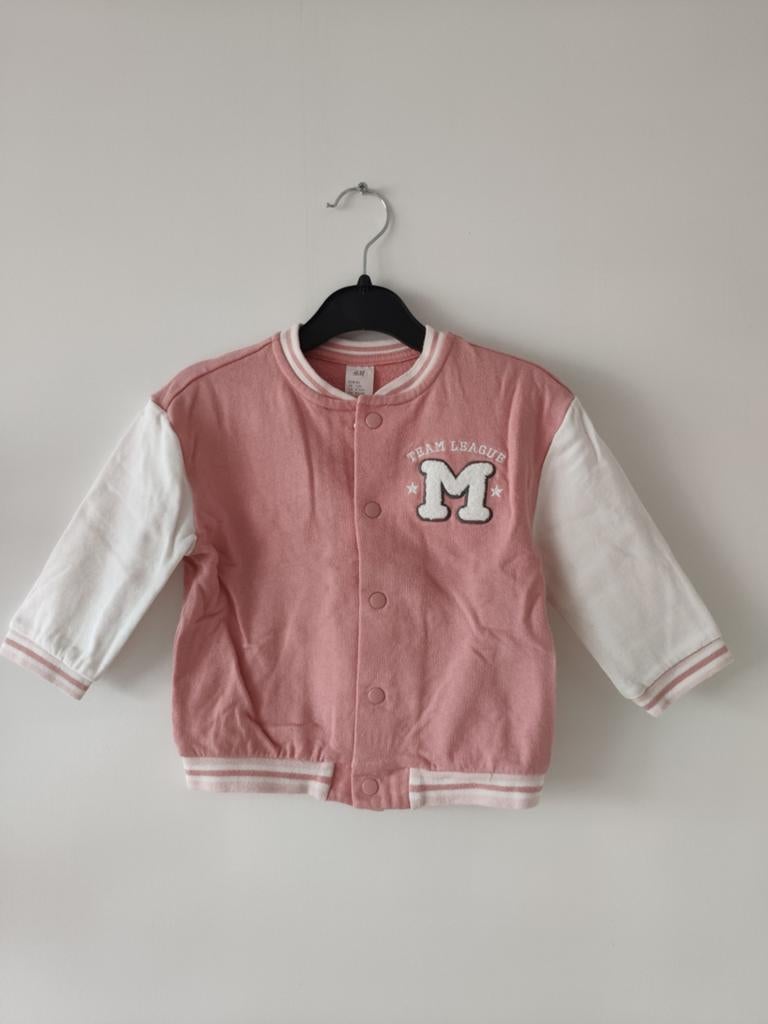 H&M vest bomberjack roze met wit 80 als nieuw, H&M, Ophalen of Verzenden, Zo goed als nieuw, Truitje of Vestje