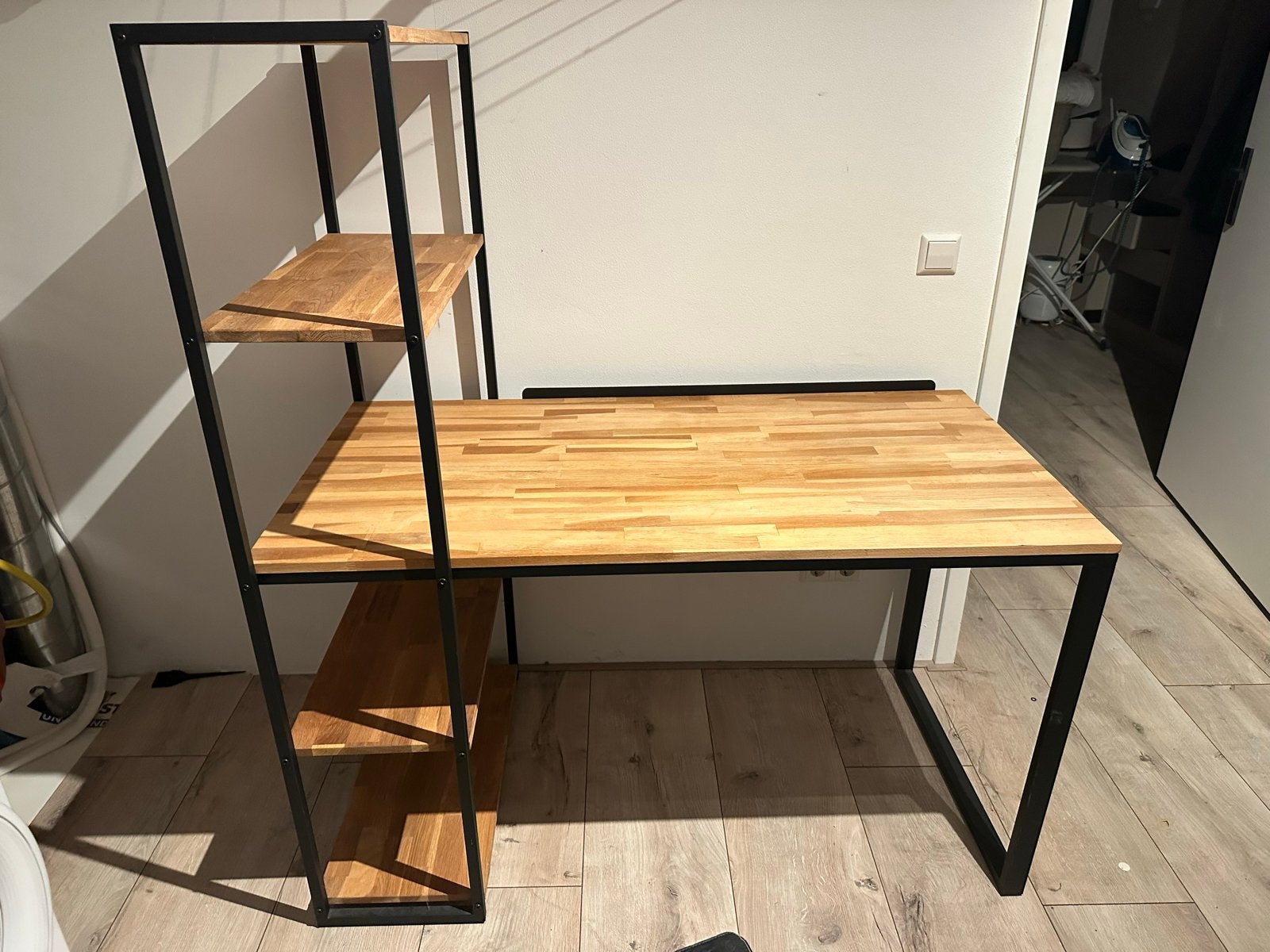 Bureau met stellingkast - Eikenhout/Zwart, Ophalen, Opbergruimte, Hout, Bruin