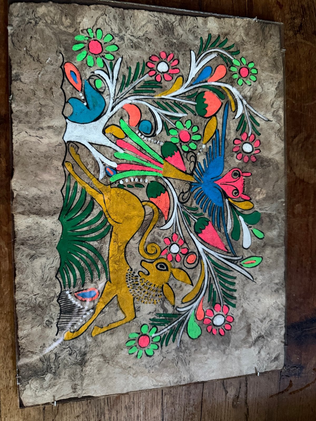 Prachtig handgeschilderd Mexicaans amate schilderij, Schilderij, Mexico, Ophalen of Verzenden, Papier/karton