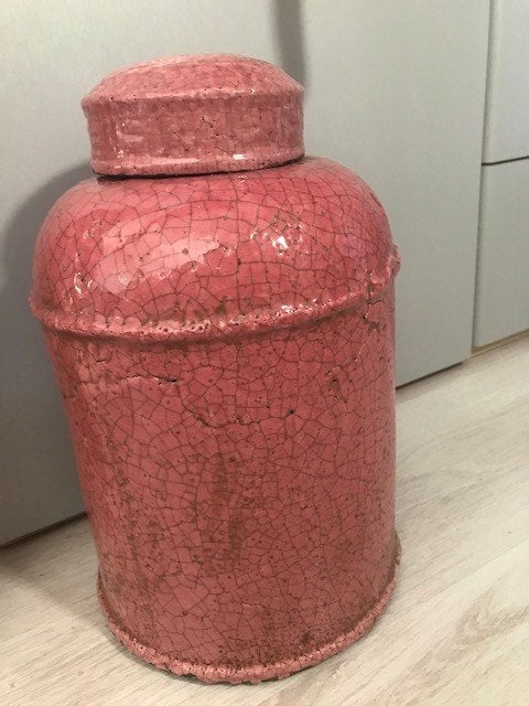 Pot met deksel - keramiek - roze, Ophalen of Verzenden