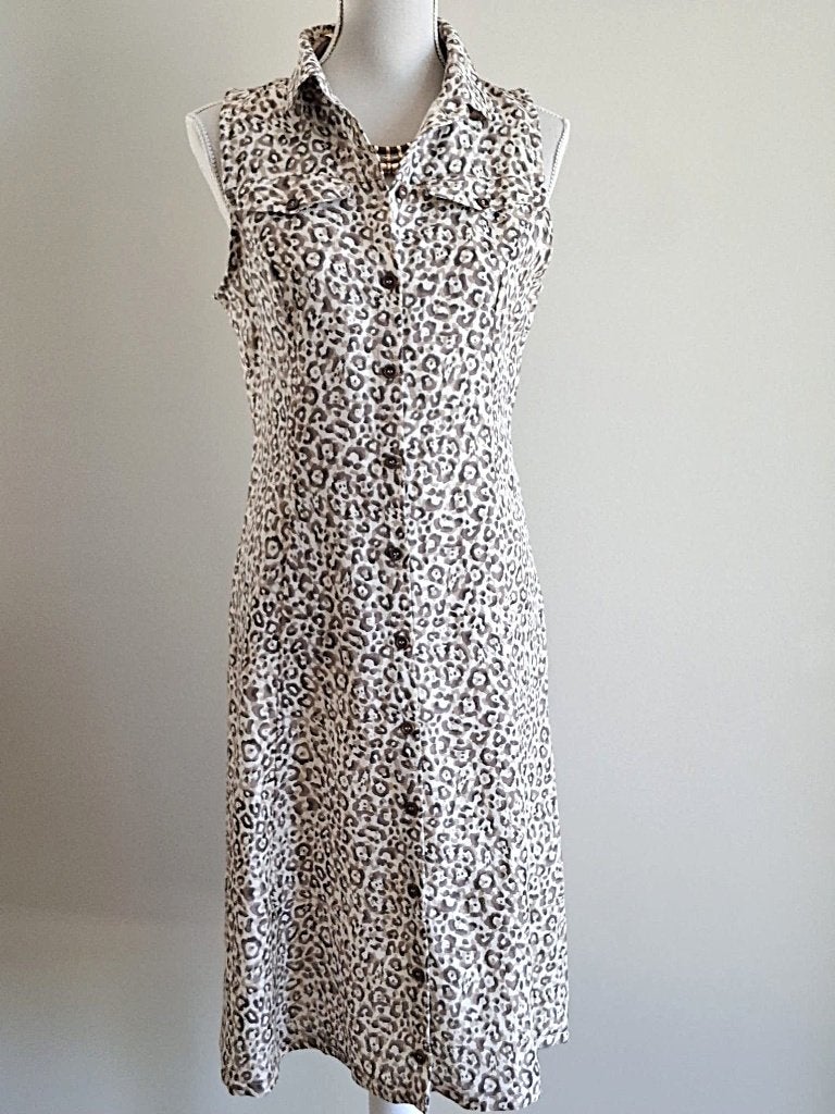 Stijlvolle lange linnenjurk met safari print, Nieuw, Maat 36 (S), Onder de knie, Meerkleurig