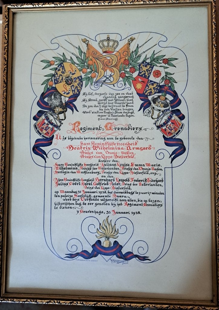 Historische oorkonde geb. prinses Beatrix 31 januari 1938, Verzenden, Landmacht, Nederland, Overige typen