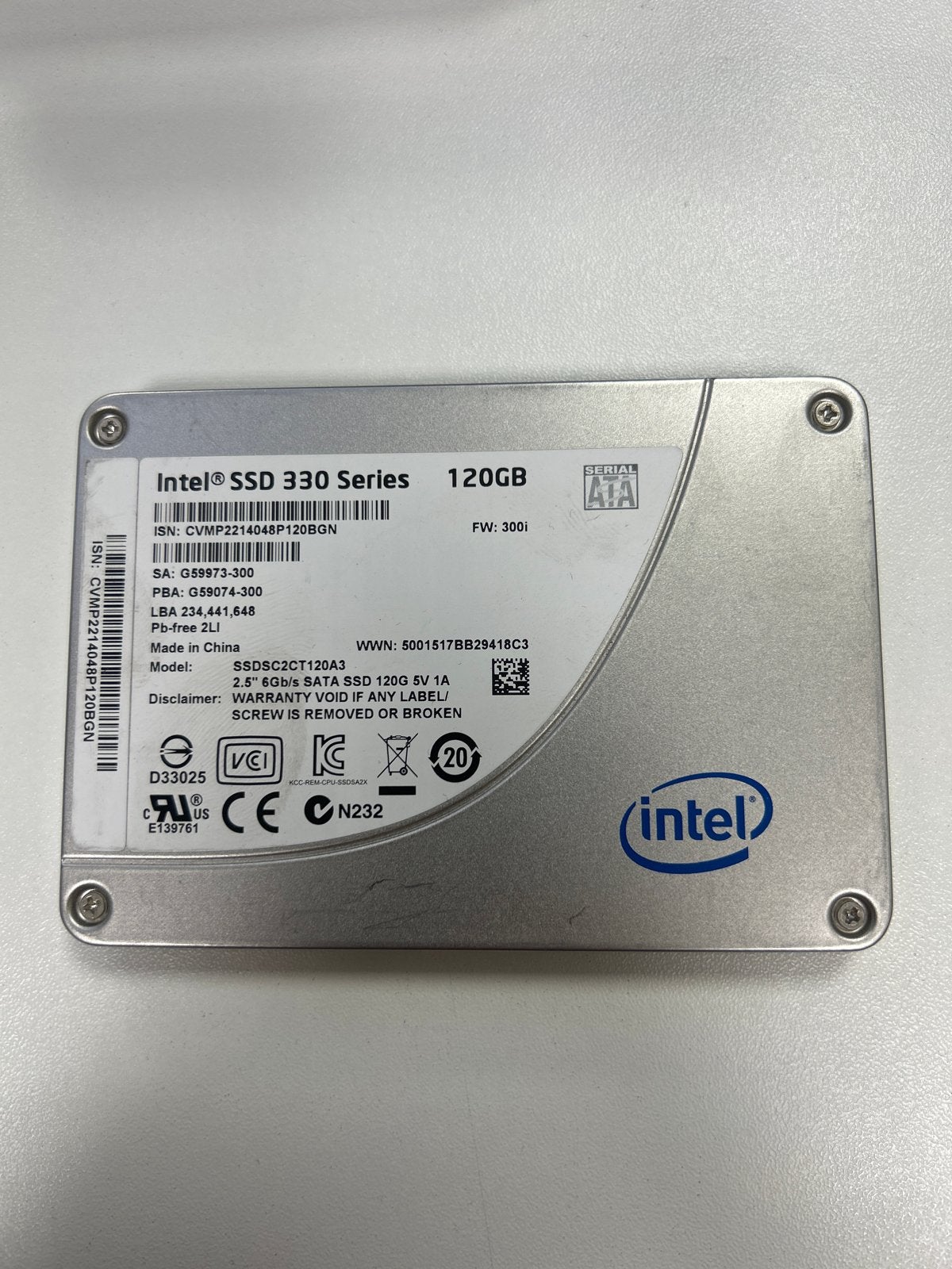 INTEL SSD 330 Series 120GB SATA III Interne SSD, Computers en Software, Harde schijven, Ophalen, Intern, Gebruikt, Server
