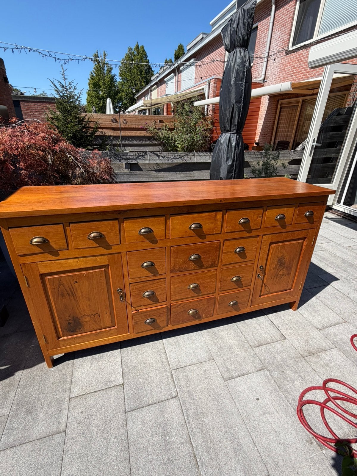 Dressoir/ladenkast teak 16 lades een oude teak kast erg mooi, Gebruikt, Teakhout, Met lade(s), Ophalen of Verzenden
