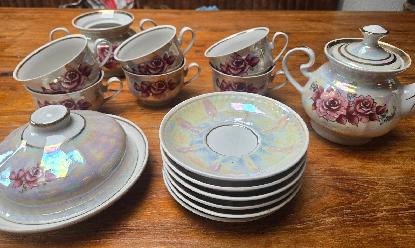 Supermooi, extreem glanzend, compleet thee servies, vintage!, Ophalen of Verzenden