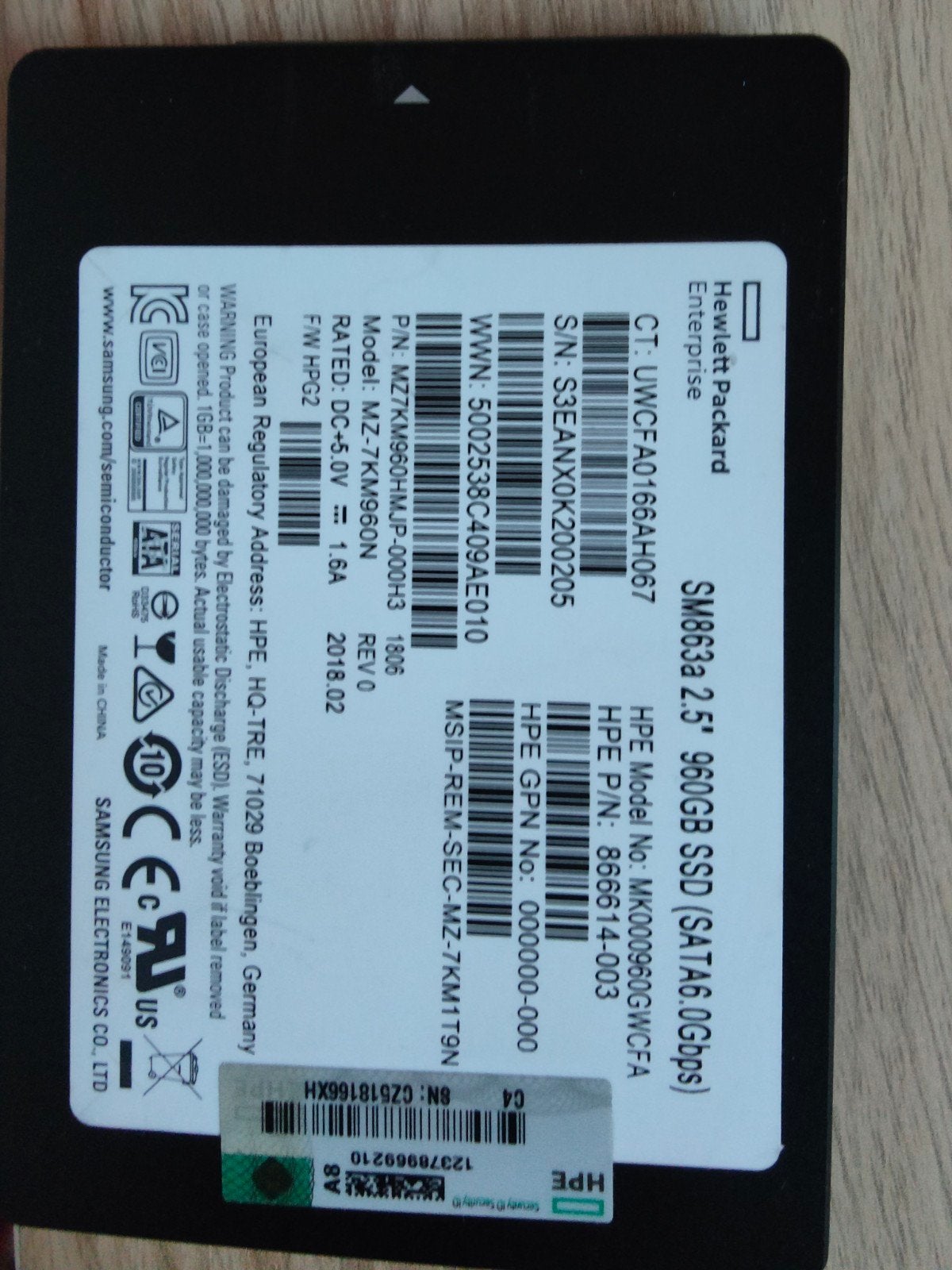 HP Enterprise SM863a 960GB SSD, Intern, Gebruikt, Server, Ophalen of Verzenden