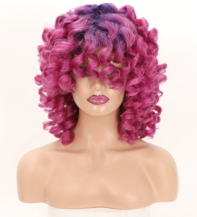 Roze Paars Krullen Pruik Haar Vrouwen Dames Haren Haarstuk, Verzenden, Nieuw, Pruik of Haarverlenging