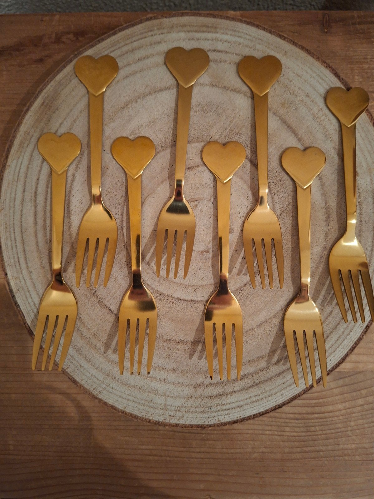 8 RVS Gebaksvorkjes Hartje Goud., Huis en Inrichting, Keuken | Bestek, ., Nieuw, Ophalen of Verzenden, .