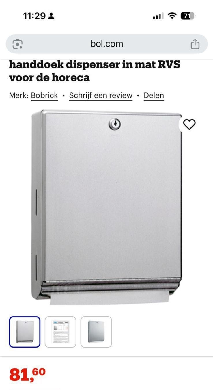 BOBRICK B-262 opbouw papieren handdoek dispenser in mat RVS, Ophalen, Nieuw