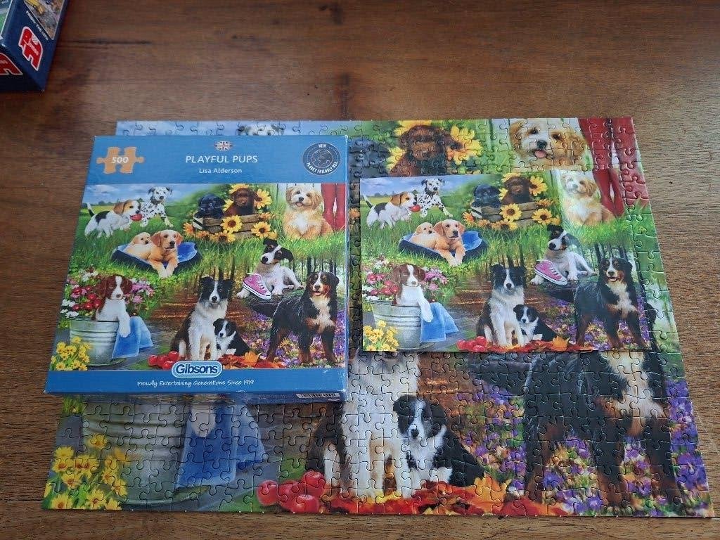 Puzzel Gibsons. ,,Playful pups,, 500 stukjes, Ophalen of Verzenden, 500 t/m 1500 stukjes, Gebruikt, Legpuzzel