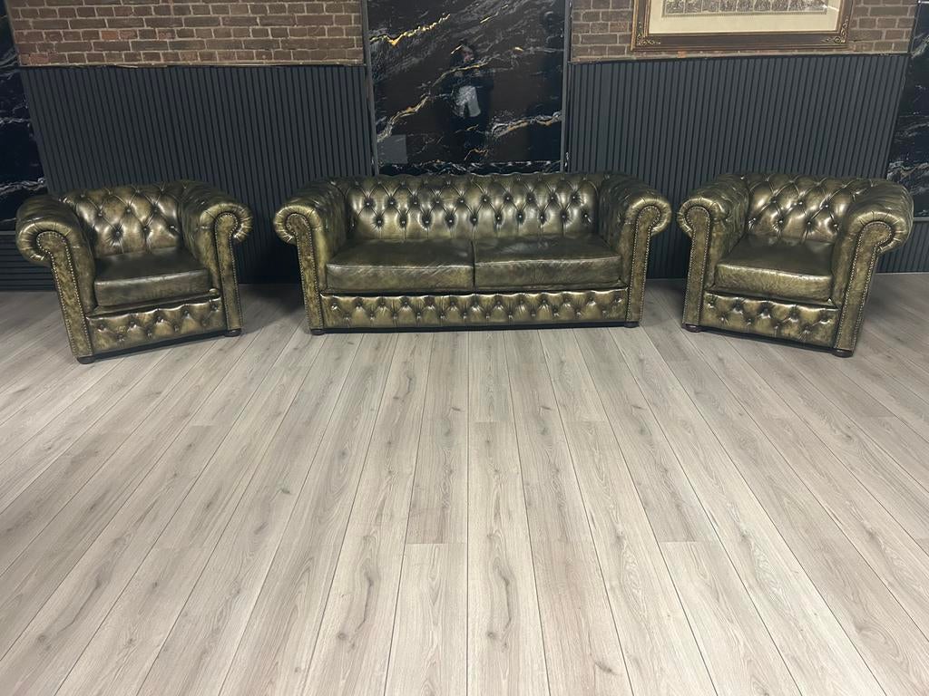 Exclusieve Chesterfield Lederen Set 3 + 1+ 1 !!, Ophalen of Verzenden, Zo goed als nieuw, 75 tot 100 cm