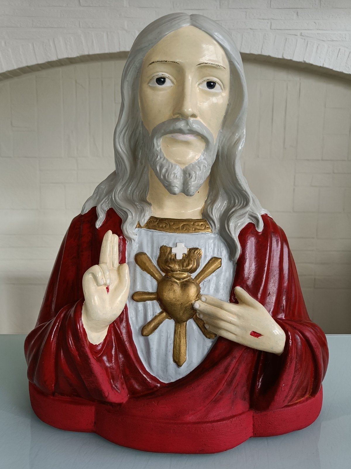 Heilig Hart Jezus buste., Antiek en Kunst, Gips, Buste, Ophalen of Verzenden, 20 - 50 cm