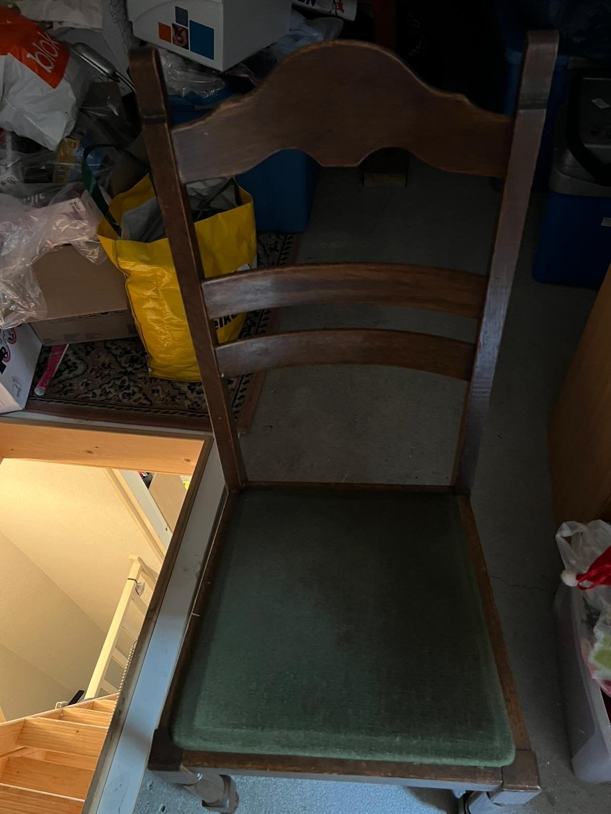 Set van 4 klassieke houten eetstoelen met groene zitting, Ophalen of Verzenden