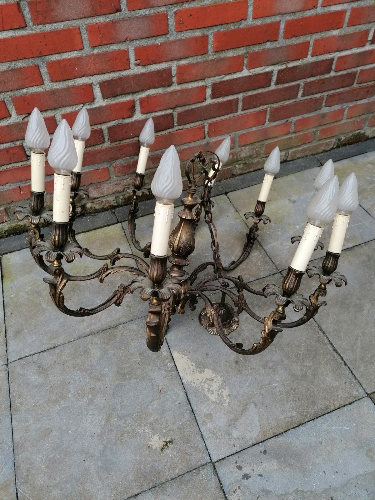 Antieke bronzen hanglamp / kroonluchter, Ophalen, Gebruikt, E14 (klein), Metaal