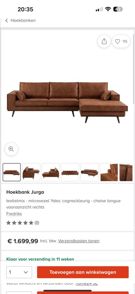 ZGAN Hoekbank Jurga  - Cognac - 280 x 155, Huis en Inrichting, 250 tot 300 cm, -, -, Microvezel cognac hoekbank modern industrieel