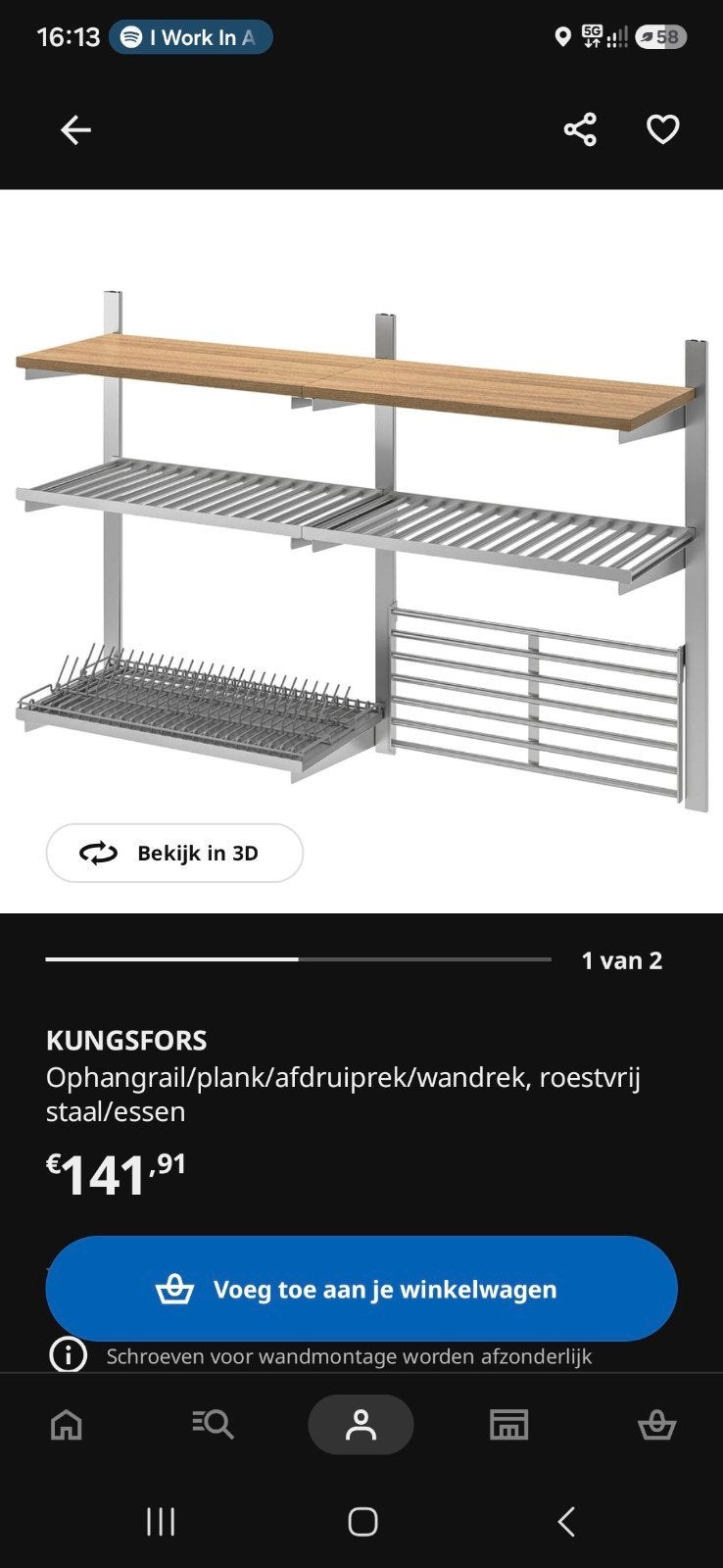 Kungsfors ophangrail met planken en afdruiprek, Ophalen, Overige typen, Hout, IKEA