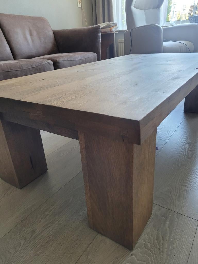 Grote aparte eikenhouten salontafel 160x90 cm, Ophalen, Gebruikt, Modern, Robuust, Landelijk, Eikenhout