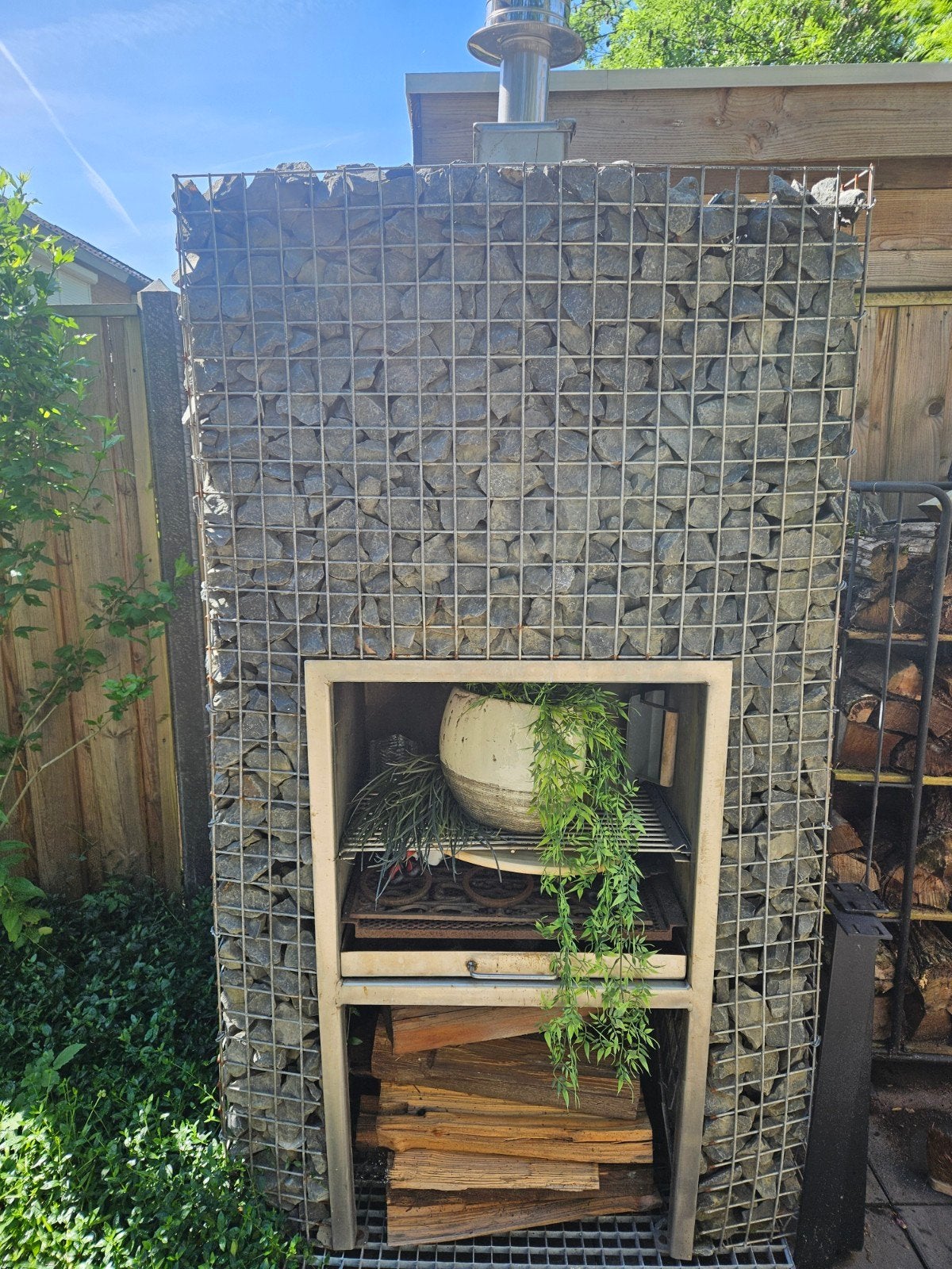 Gabion Vuurton/Vuurkorf met Schoorsteen, Tuin en Terras, Vuurkorven, Ophalen, Gebruikt, Vuurton