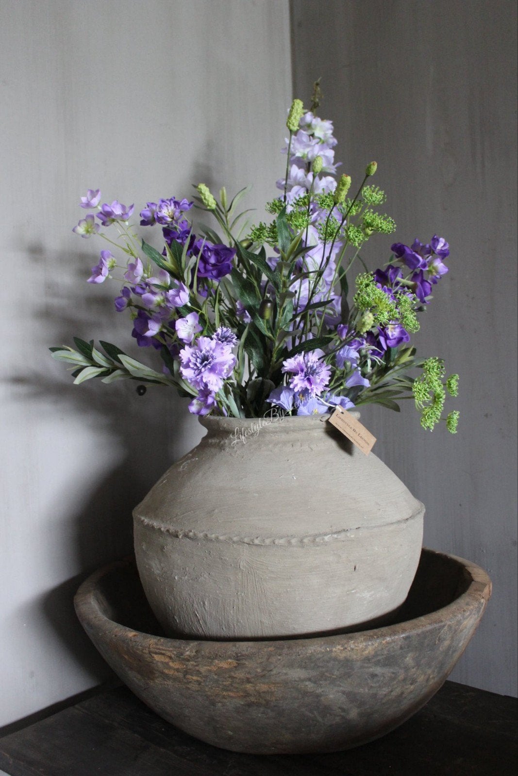 Prachtig Kunstbloemen Veld Boeket - Paars en Groen, Huis en Inrichting, Paars, Zijde, Ophalen of Verzenden, Zo goed als nieuw