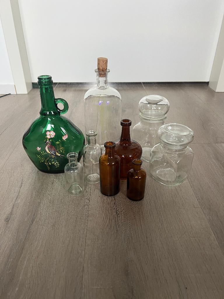 Grote vintage glasset | vaasjes | apothekersflessen/Borges, Ophalen of Verzenden, Huis en Inrichting