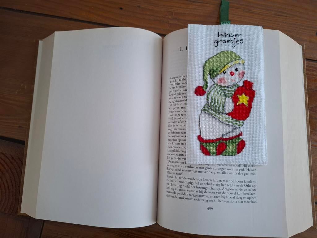 Geborduurde winter boekenlegger sneeuwpop met water kruik., Ophalen of Verzenden, Nieuw