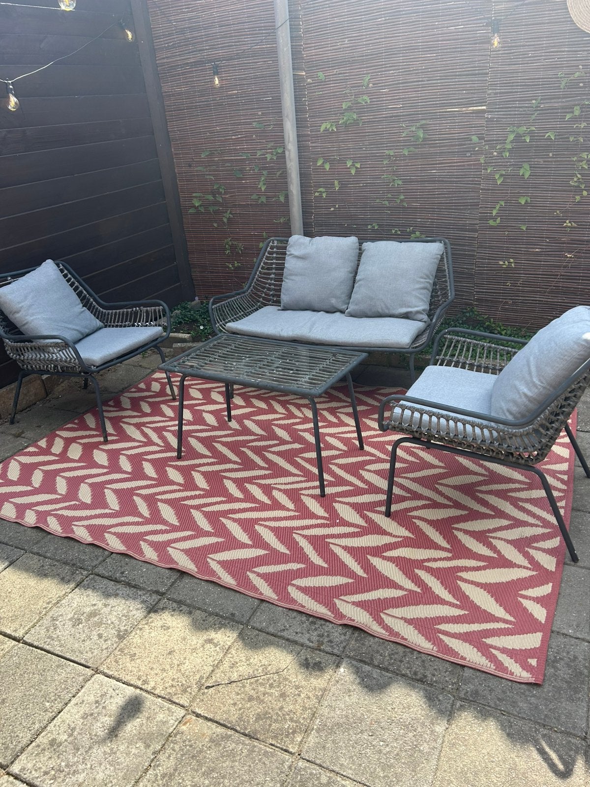Tuinset met 2 stoelen, bank en salontafel, Tuin en Terras, Tuinsets en Loungesets, Ophalen, 4 zitplaatsen, Gebruikt, Wicker