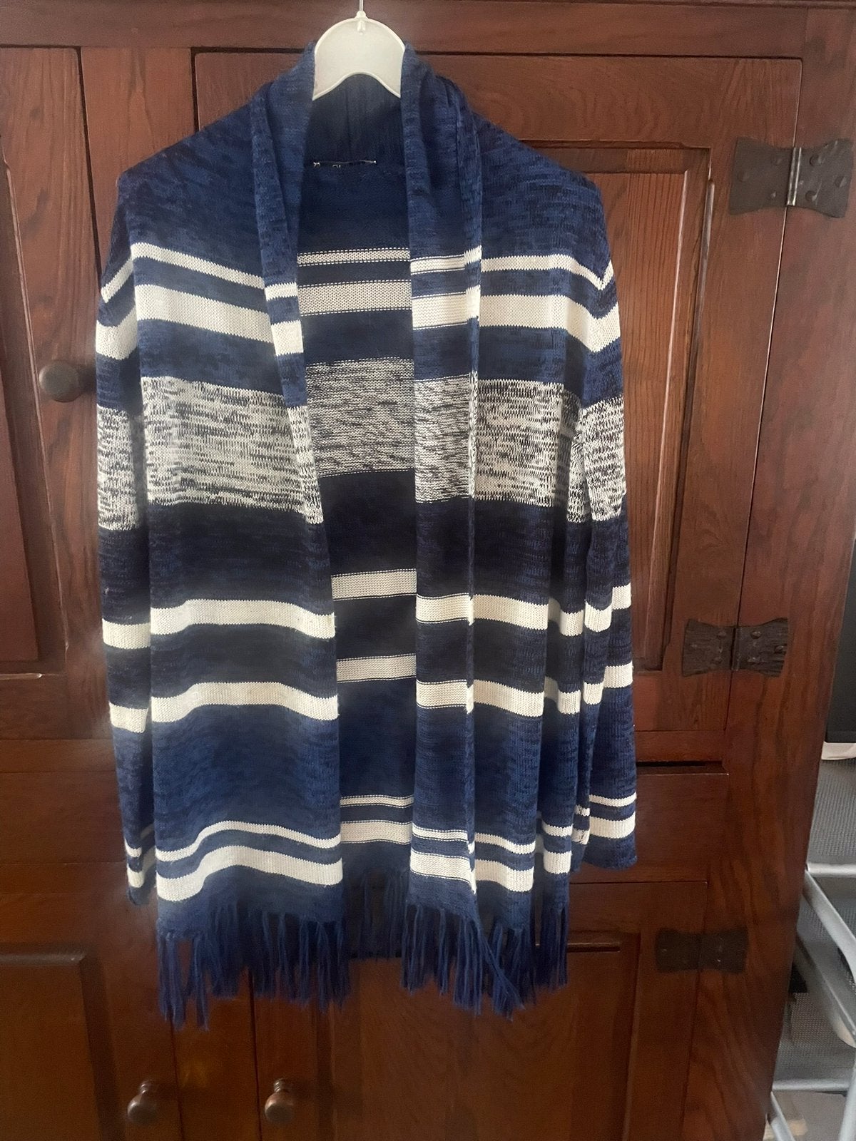 Lang blauw-wit-grijs gestreept Vest met Franje maat XL, Ophalen, Zo goed als nieuw, Maat 46/48 (XL) of groter, Overige kleuren