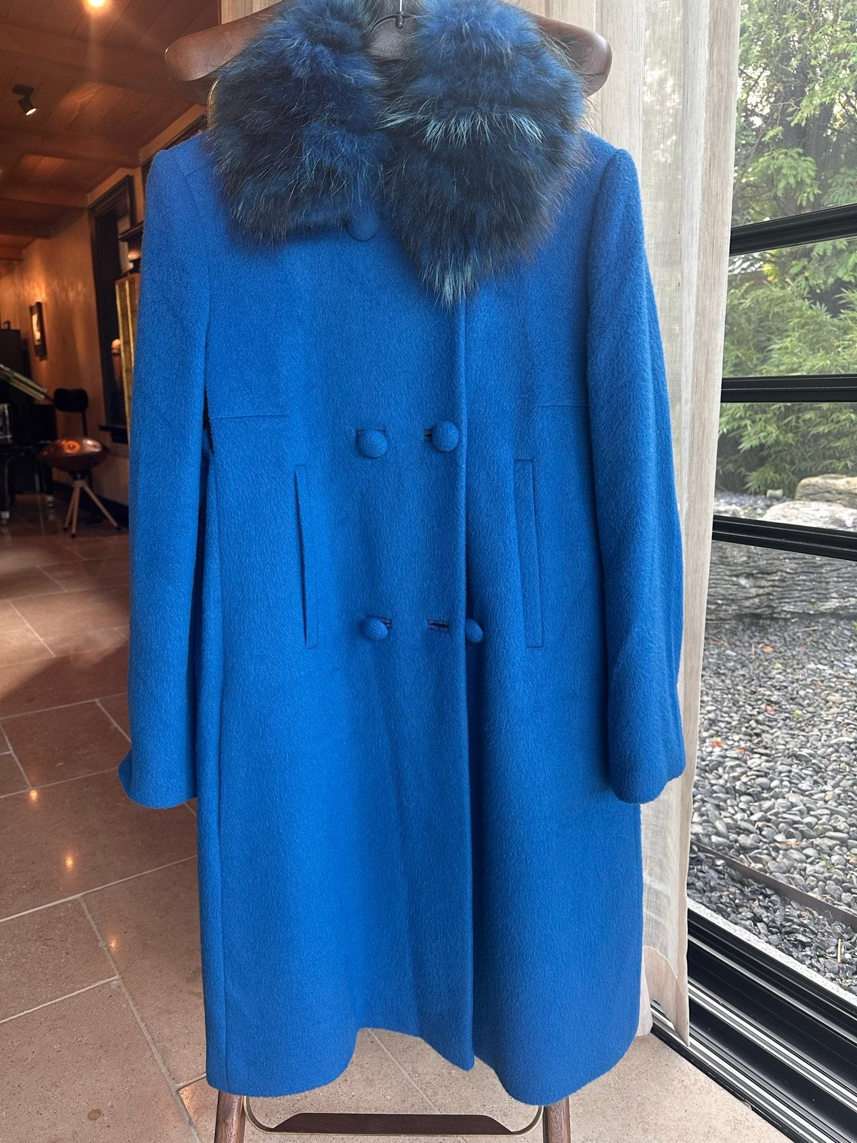 Twin-Set Kobaltblauwe Double-Breasted Jas met Bontkraag, Verzenden, Zo goed als nieuw, Maat 46/48 (XL) of groter, Blauw