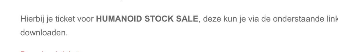 Humanoid stock sale kaartje 1e shift!, Ophalen of Verzenden, Zo goed als nieuw, Maat 38/40 (M)