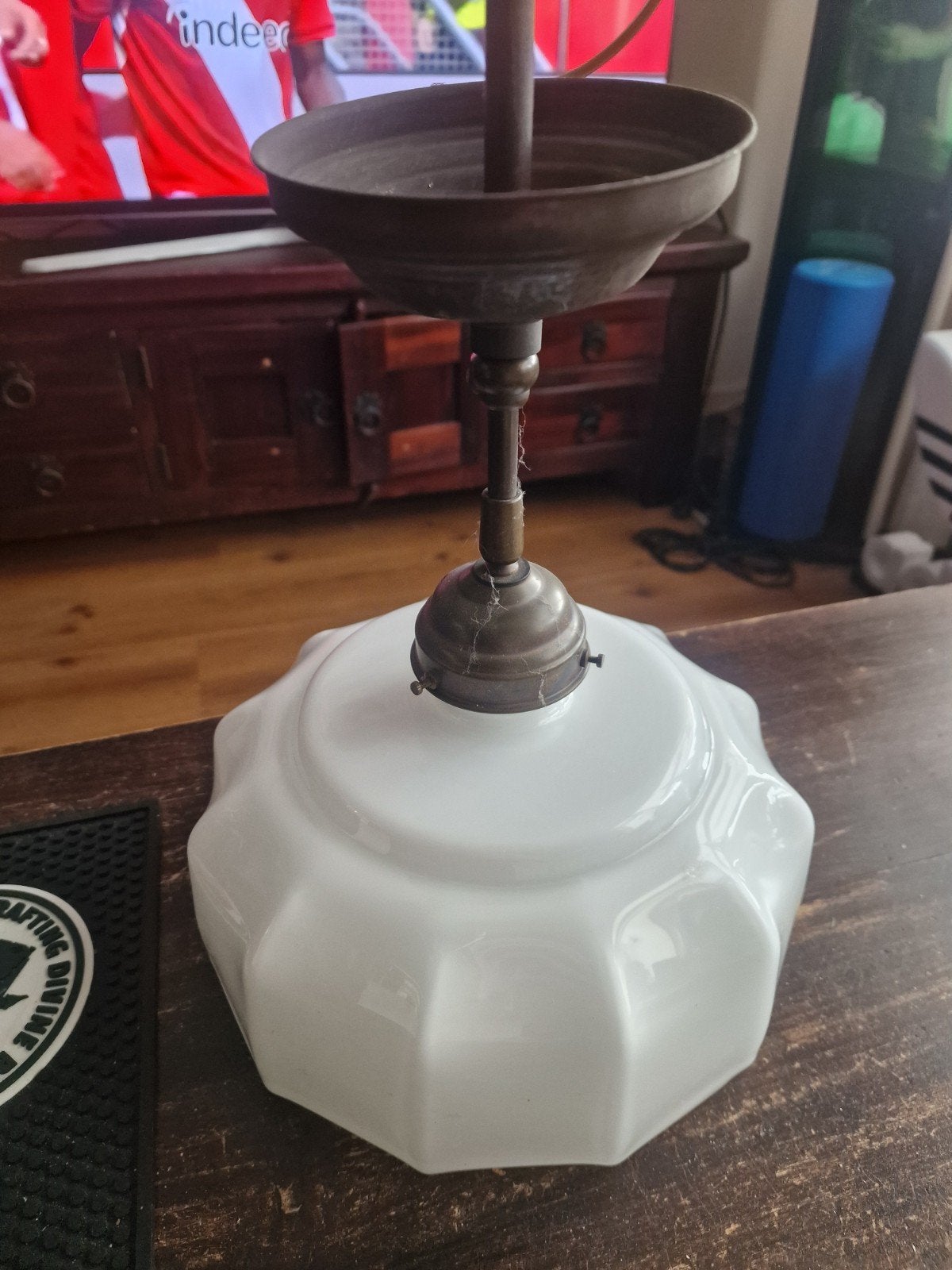 art deco hanglamp melkglas 1920-1940 messing, Ophalen of Verzenden