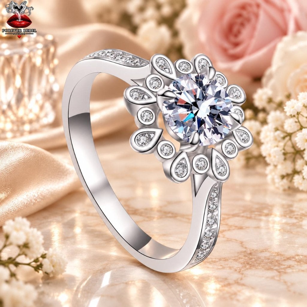 Lotus Flower 1.0 ct  - 925 Zilver met VVS moissanite, Verzenden, Foreverrebelstudio@pm.me, 17 tot 18, Met edelsteen