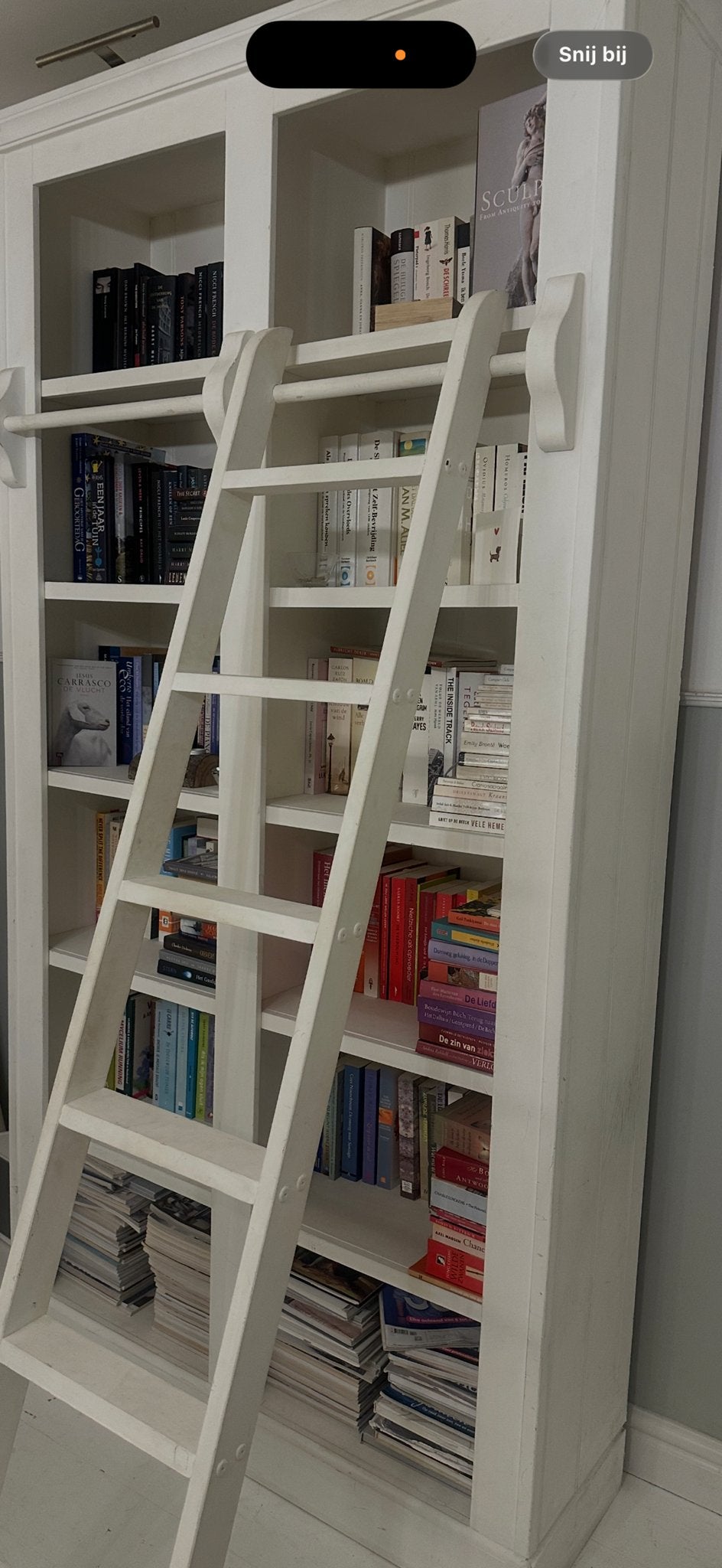 Witte Boekenkast met Ladder - riviera maison, Ophalen, Met plank(en), Gebruikt, 100 tot 150 cm