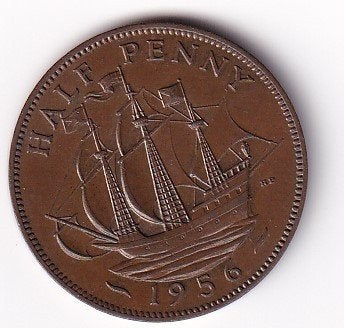 UK 1/2 penny 1956 Prachtig, Verzenden, Overige landen, Losse munt