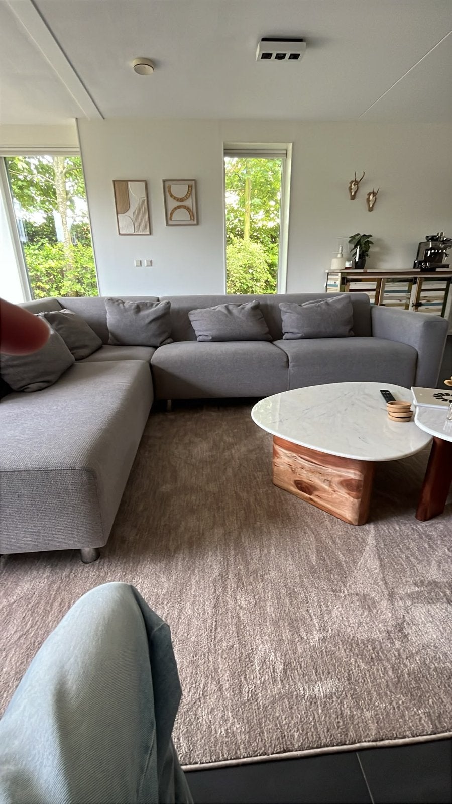 Moderne grijze hoekbank met chaise longue, Ophalen, Gebruikt, Stof