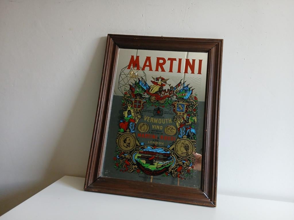 Martini Vermouth spiegel, Antiek en Kunst, Antiek | Spiegels, Rechthoekig, Ophalen of Verzenden