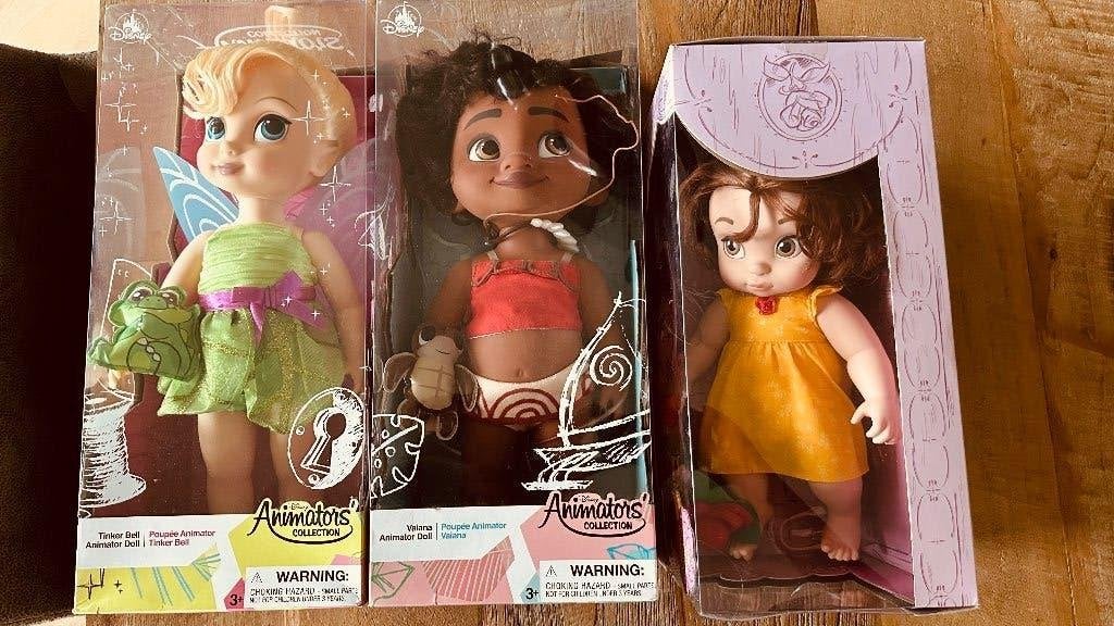3 Disney Animator Doll poppen Tinkelbell - Belle - Vaiana, Ophalen of Verzenden, Zo goed als nieuw, Pop