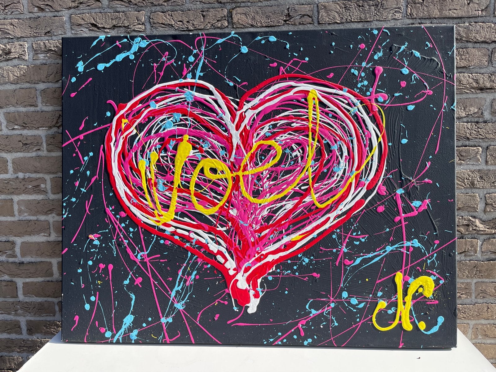 - gratis - “love” - “voel” ; schilderij in felle kleuren, Ophalen, Acrylverf, Overig onderwerp, Met textuur